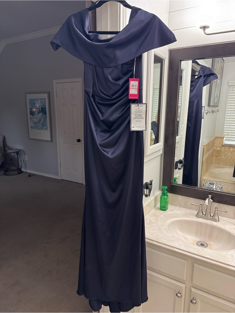 Vince Camuto Navy Satin Evening Dress